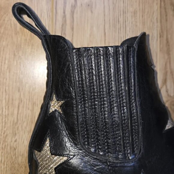 LEATHER Mexicana "Rockstar" Black Ankle Western Boots with Silvery Gold Stars - Picture 3 of 8